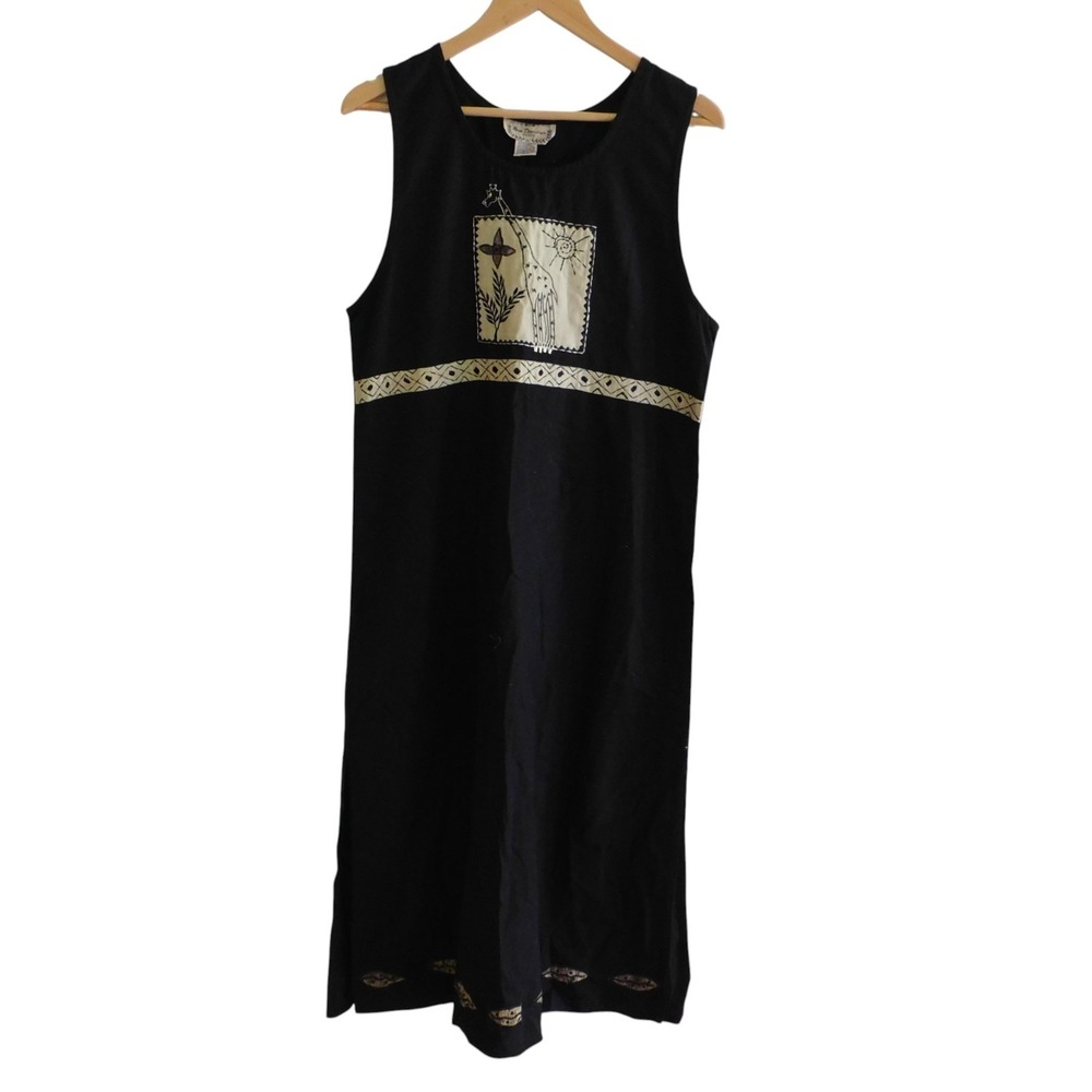 Vintage‎ Petite Sz Medium Linen Blend Long Maxi Dress Sleeveless Giraffe Teacher